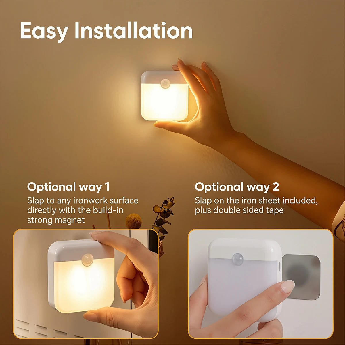 Motion Sensor Light USB Type-C Charging Night Lamp Dimmable White/Warm Light for Bedroom Kitchen Stair Hallway Cupboard Lighting