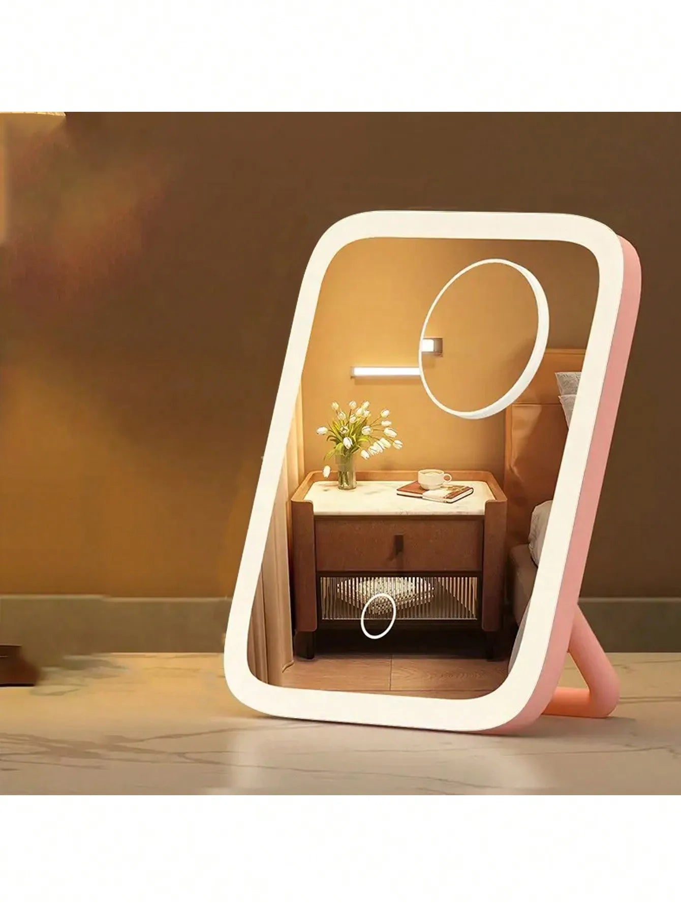 LED Makeup Mirror, 3-Color Light, 360° Rotatable, Touch Control, USB Powered, Tabletop Vanity Mirror for Bedroom Bathroom Travel