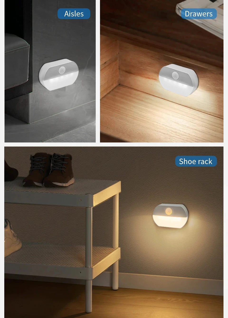 Motion Sensor LED Night Light Battery Powered Indoor Night Lamp  for Bedroom Wall Staircase Closet Aisle Body Induction Lamp
