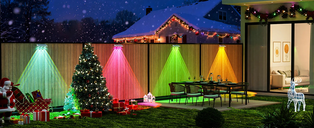 High-end Solar LED Fence Light IP66 Waterproof Auto ON OFF Warm White 6 Colors 7 Modes Solar Wall Lamp for Backyard Outside