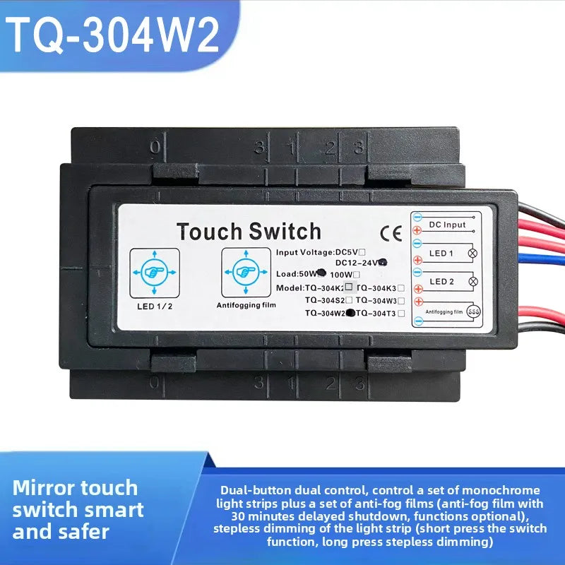 TQ-304 Smart Bathroom Mirror Light Touch Switch, 12V/24V Auto-Dimming Glass Sensor Module (LED Accessories)