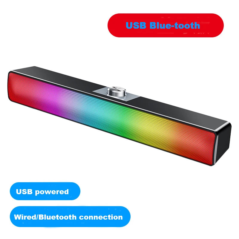 USB Bluetooth-compatible Powerful Computer Speaker Bar  Subwoofer Bass Speaker Surround Sound Box LED For PC Laptop Phone Tablet