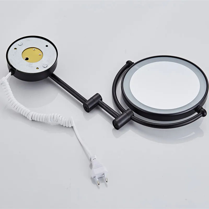 bathroom Makeup Mirrors Black/Brushed Gold Brass Wall Extending Folding Double Side LED Light Mirror Magnification Bath Mirror