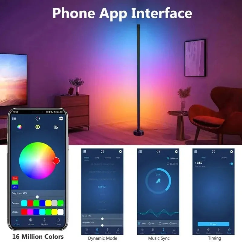 Smart LED Floor Lamp RGB Remote & APP Control Music Sync Corner Lighting Modern Mood Standing Lamp for Living Room Gaming
