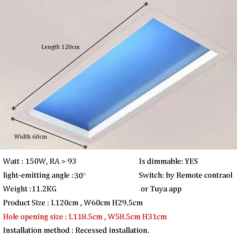 Skylight Smart Control Ceiling Lamp Embeded LED Ceiling Lights for Office Dimmable Kitchen Island Lighting Bathroom Sky Light