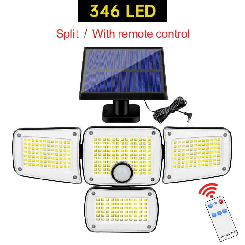 Solar Lights Outdoor 182/112 LED Wall Lamp with Adjustable Heads Security LED Flood Light IP65 Waterproof with 3 Working Modes