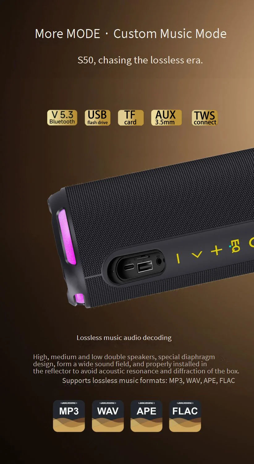 [Upgraded]Portable Bluetooth Speaker, 50W Loud Stereo Sound, IPX7 Waterproof, 10H Playtime, RGB Lights,Perfect for Party/Outdoor