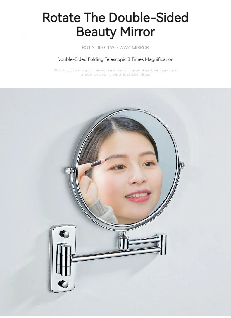 8 Inch Hotel Bathroom Extending Wall Makeup Mirror With 3x Magnification for Cosmetic or Shaving, 360 Swivel Mirrors Chrome