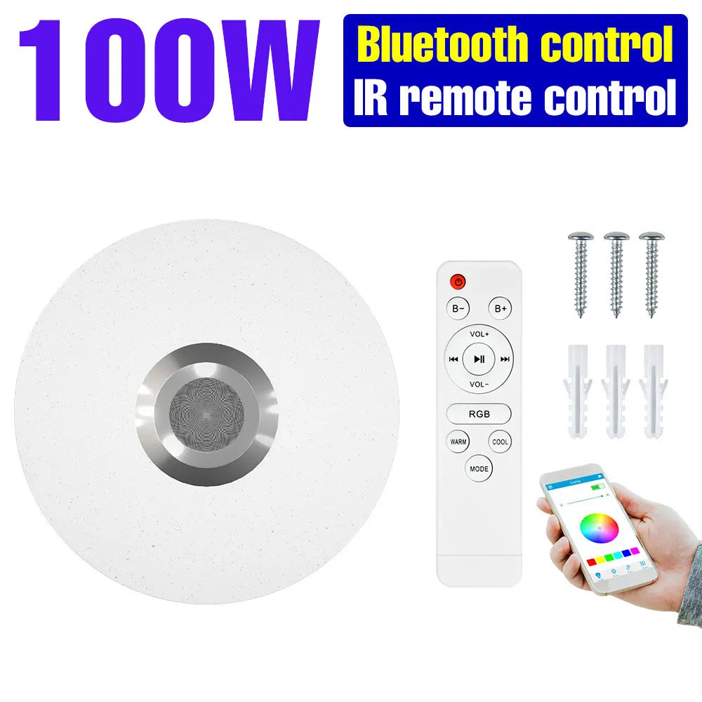 100W RGB Smart Lamp LED Ceiling Lights With Speakers Bluetooth Connection APP Remote Control For Home Bedroom Decoration Party