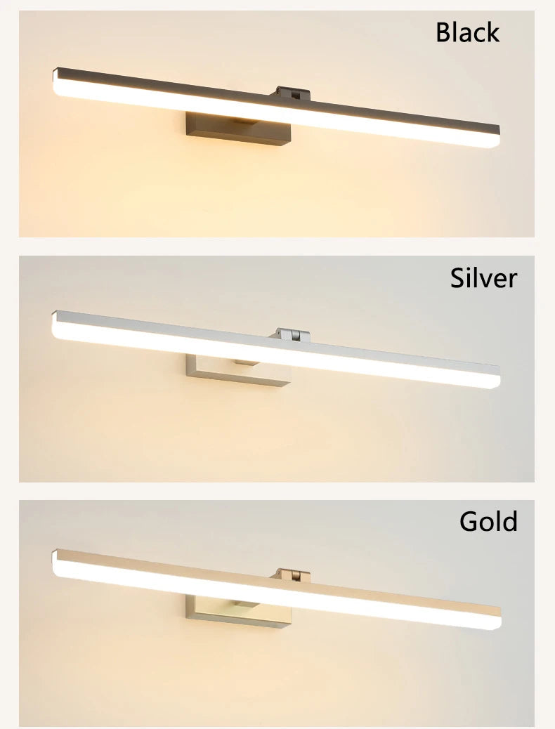 Modern Mirror Vanity Lamp Bathroom Wall Light 40cm/50cm/60cm/70cm/80cm/90cm LED Cloakroom Mirror Lights Gold Silver Black 220V
