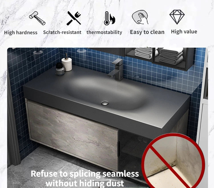 Modern Bathroom Cabinet Smart Mirror Cabinet Rock Integrated Washbasin Bathroom Vanity Cabinets with Sink Bathroom Furniture