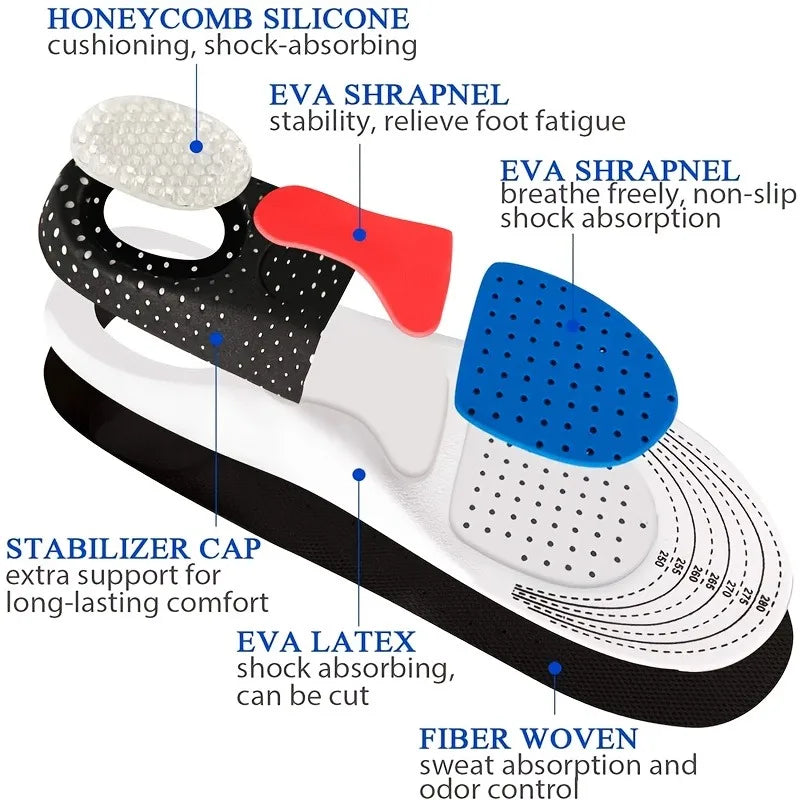 Pair of Unisex Sports Insoles Sweat-Absorbing Air Cushion Soft Sole Comfortable for Basketball And Work