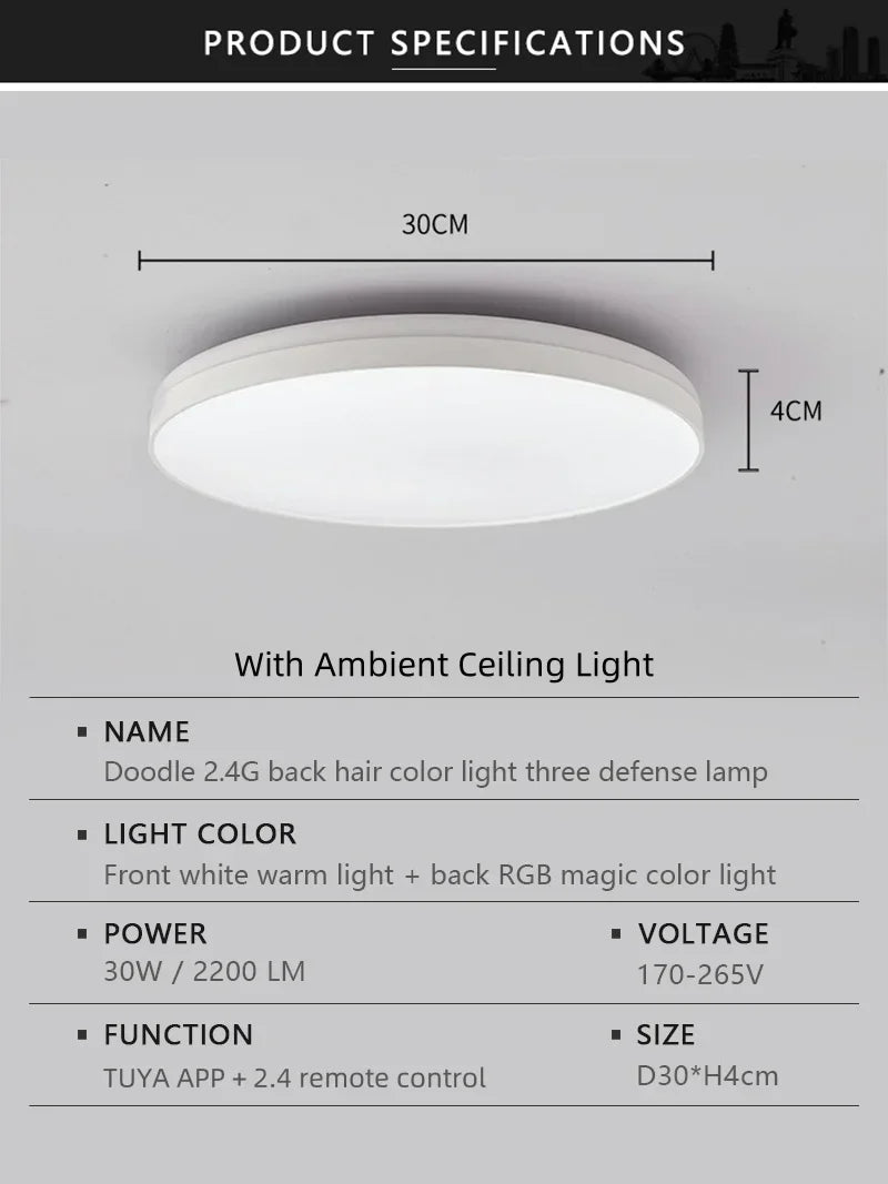 Smart Tuya RGB Ceiling Light with Backlight Bluetooth APP Remote Control Dimming Living Room Bedroom Home Decor Led Ceiling Lamp