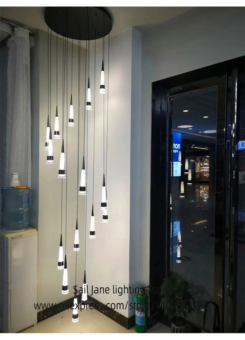 LED Attic Chandelier Villa Indoor Lighting Ceiling Pendant Modern Living Room Decorative Lamp Nordic Glossy Staircase Chandelier