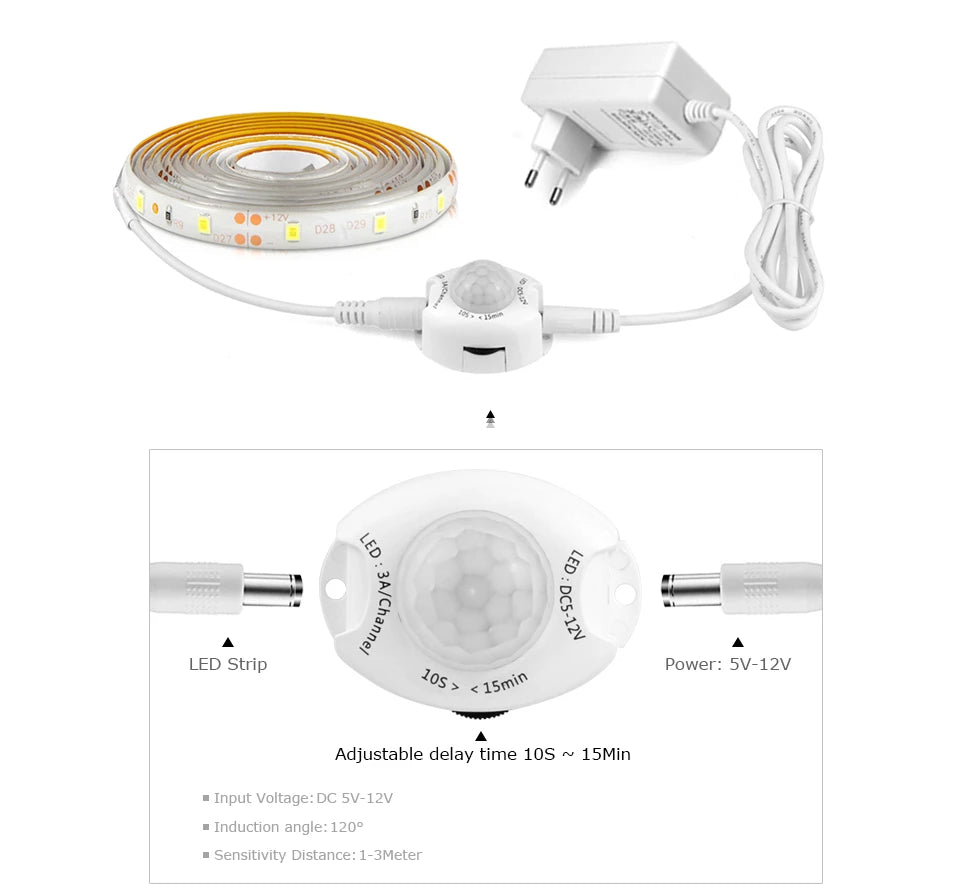 12V Bathroom Mirror Light PIR Motion Sensor LED Strip Light 2835 60led/M Waterproof Smart Night Lamp for Bedroom Bathroom Stair