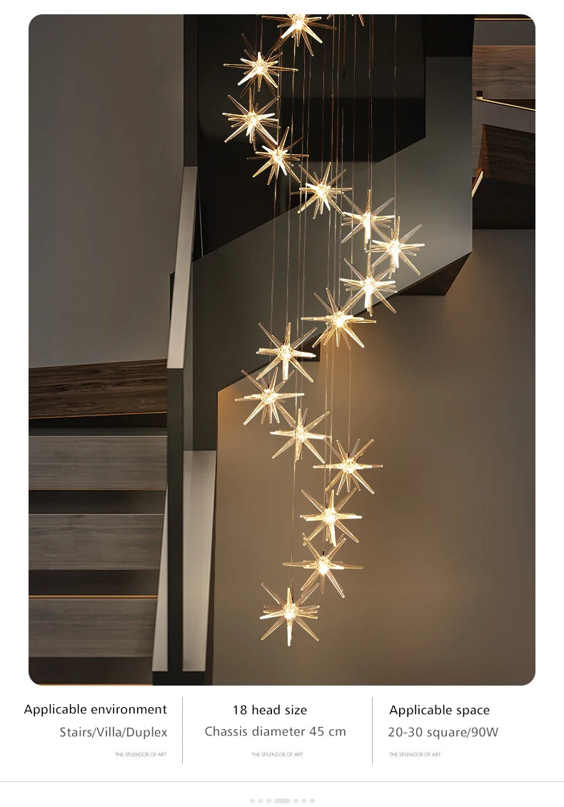 Lustre Attic Kitchen Hotel Led Ceiling Chandelier for Dining Decor Living Room Lamps Modern Meteor Shower Indoor Pendant Light