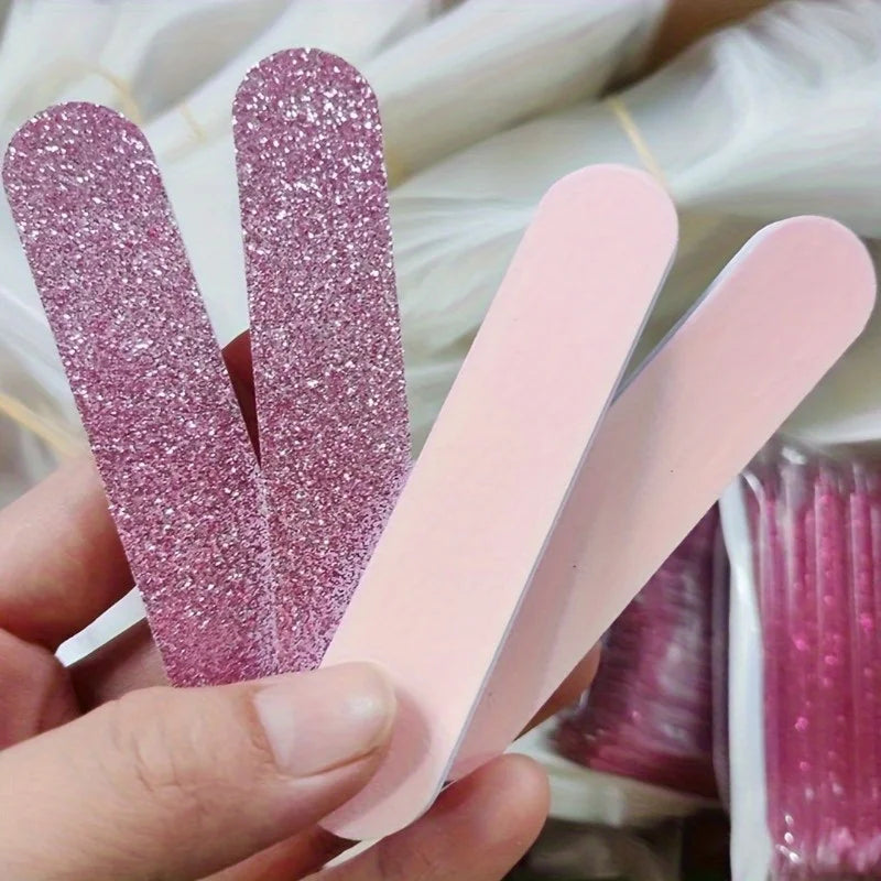 12 piece set of pink glitter nail care kit - heart-shaped buffer, crystal rod, and double-sided file for nail art and pedicures