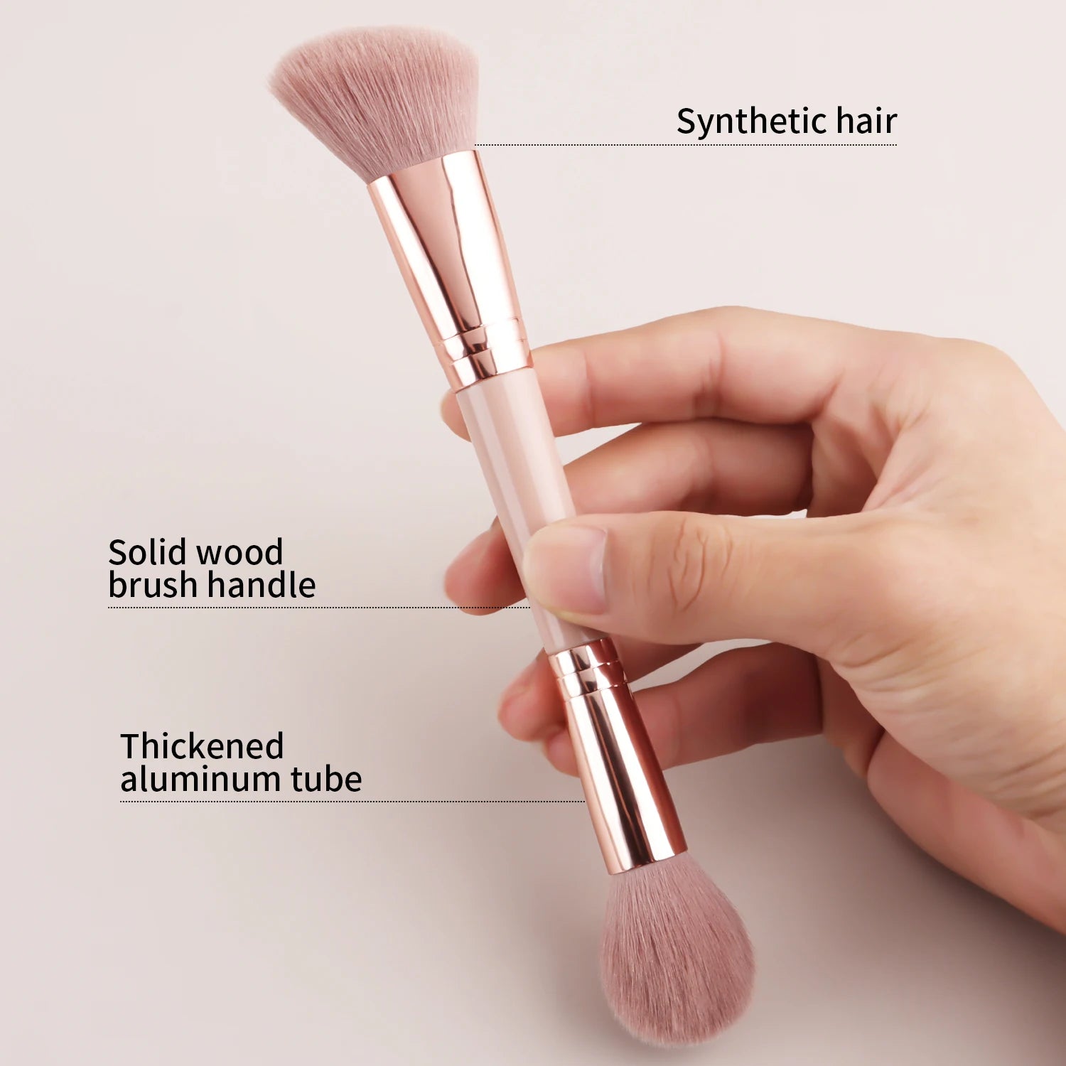 Single Dual-Ended Beauty Brush, Round Blending Brush + Angled Blush Brush Soft Bristle Makeup Tool