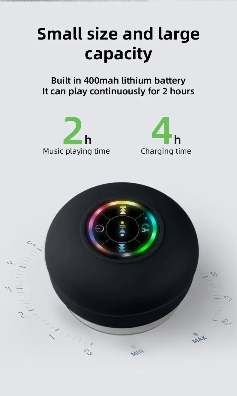 Bluetooth Shower Speaker Portable Wireless Mini Speaker with Mic Suction Cup IPX4 Water Resistant for Travel Pool River Floating