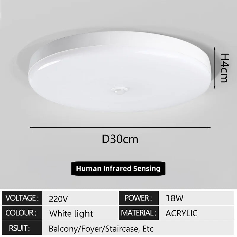 LED Ceiling Light with Human Infrared Induction for Home Garage Attic Door Front Corridor Staircase Warehouse Sensor Lighting