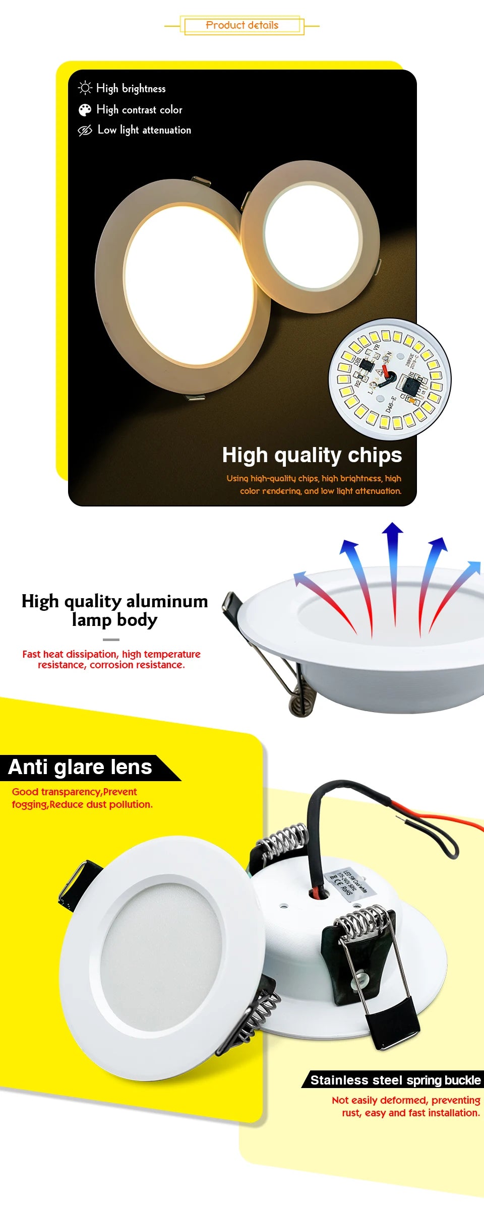 LED Downlight 3W 5W 7W 9W 12W 15W Ceiling Lamp AC 220V Recessed Led Down Light Round Panel Light Spotlight Indoor Lighting