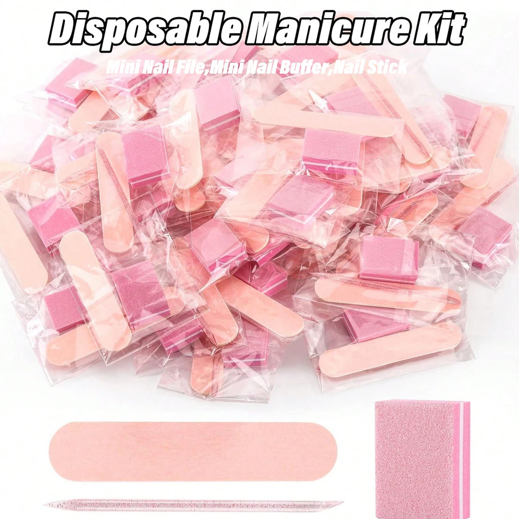 Manicure Kits, Individually Package 3pcs Press on Nail Kit - Nail Stick, Nail File, Nail Buffer for Salon Business Home