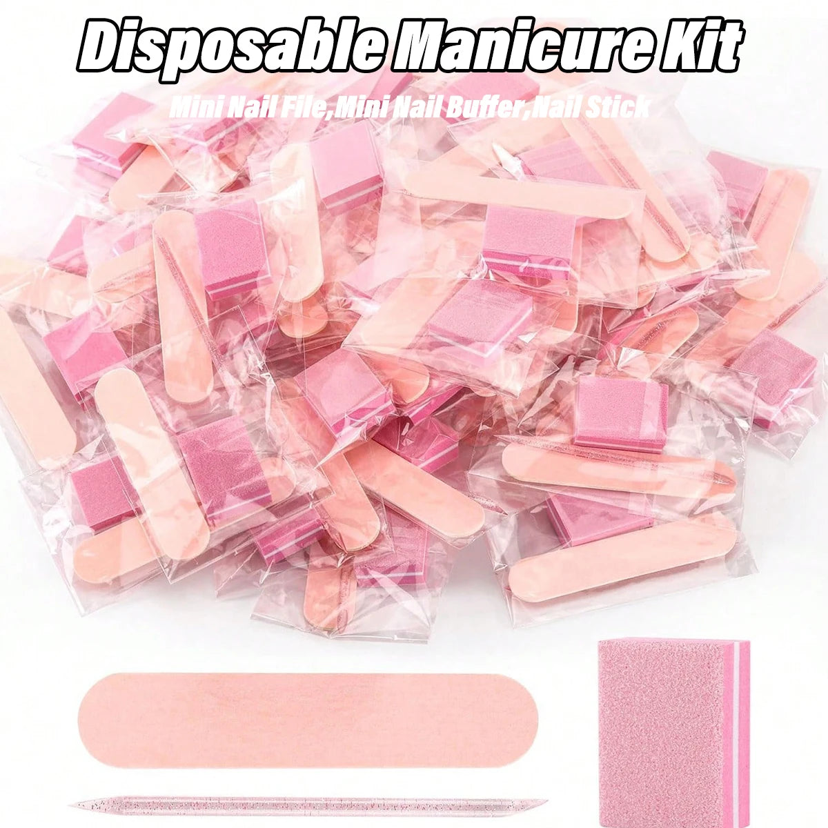 Manicure Kits, Individually Package 3pcs Press on Nail Kit - Nail Stick, Nail File, Nail Buffer for Salon Business Home