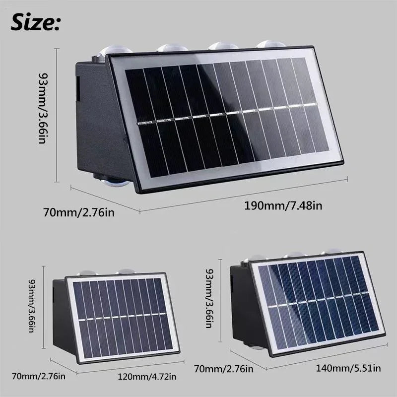 Solar LED Wall Lamp Outdoor Waterproof Porch Lights Upper Lower Spotlight Solar Powered Streetlight for Balcony Courtyard Garden