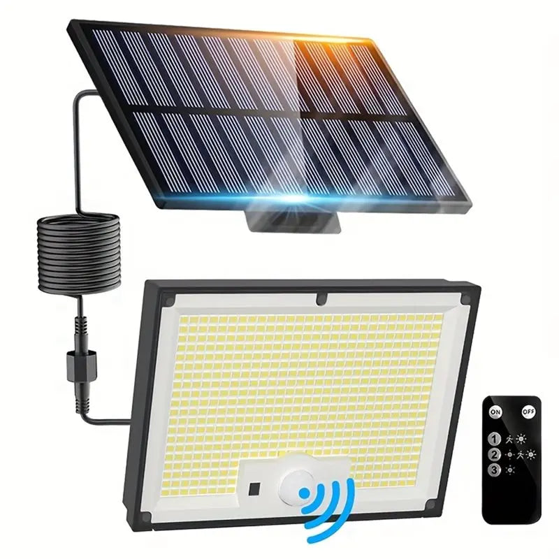 B84B-Motion Sensor Security Lamp With Remote Control, LED Solar Outdoor Light-Bright White Waterproof, 3 Modes 2-In-1 Floodlight