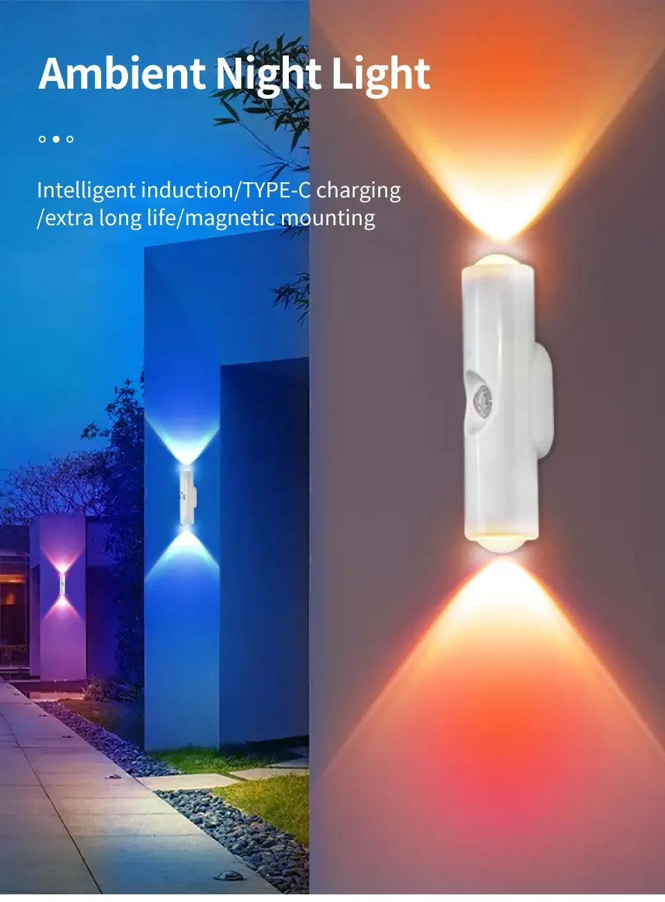 Motion Sensor Night Light 7 Color Change LED Wireless Wall Lamp Magnetic Rechargeable Spotlight for Bathroom Bedroom Living Room