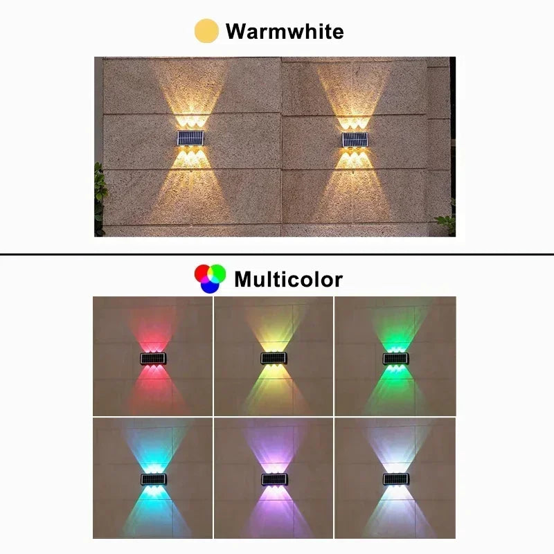 Solar LED Wall Lamp Outdoor Waterproof Porch Lights Upper Lower Spotlight Solar Powered Streetlight for Balcony Courtyard Garden