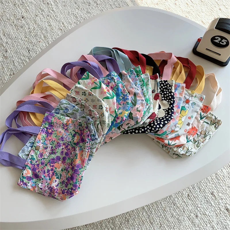 Women's Beauty Flower Canvas Bag Outside Shopping Toiletry Phone Oagnzier Storage Bags Korean Cloth Handbags Lunch Box Bento Bag