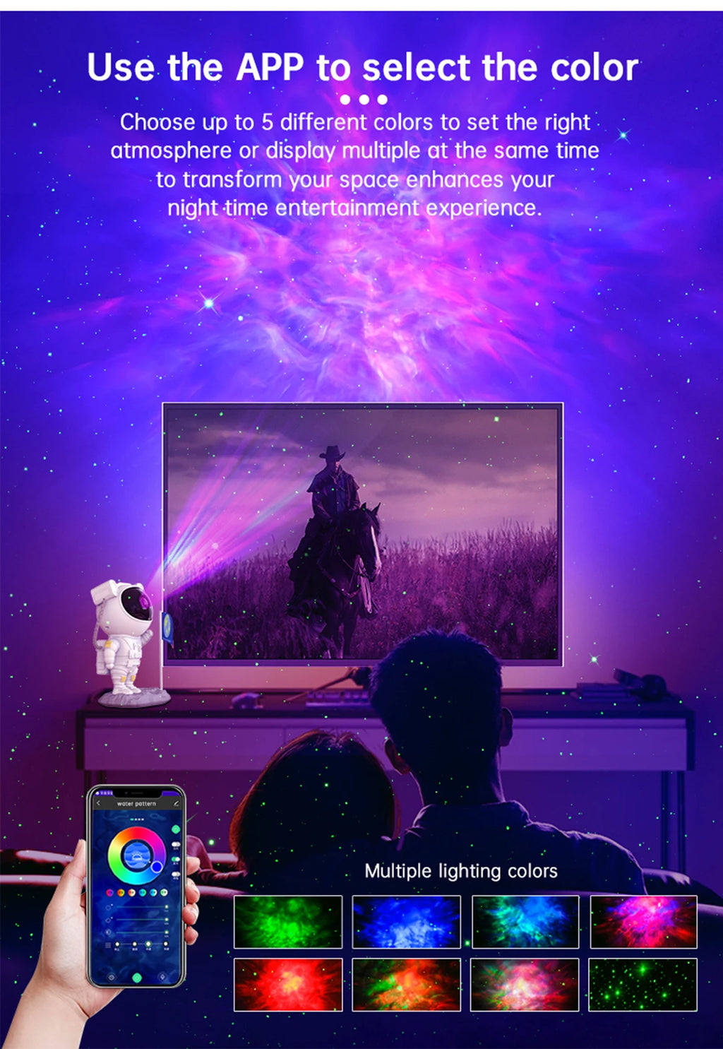 Bluetooth Speakers With Powerful Sound Astronaut Shape Galaxy Star Projector Light Christmas Birthday Gift for Men Women Friend