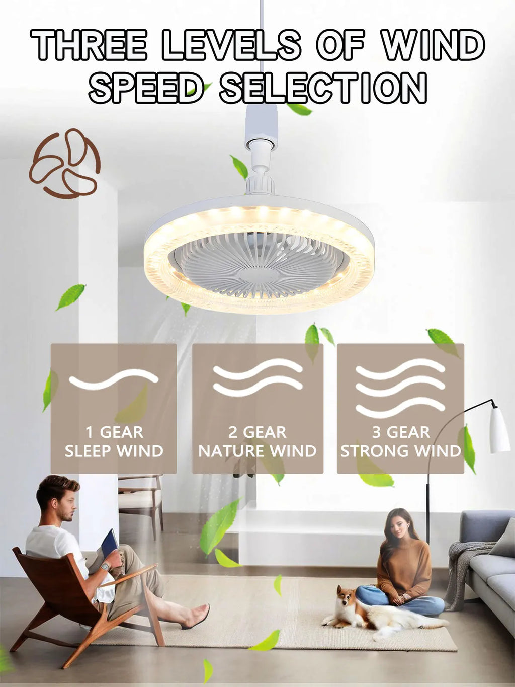 Smart 3 In 1 Ceiling Fan With Remote Control Lighting E27 Conversion Base 85-265v Lighting Base Suitable for Bedroom and Living