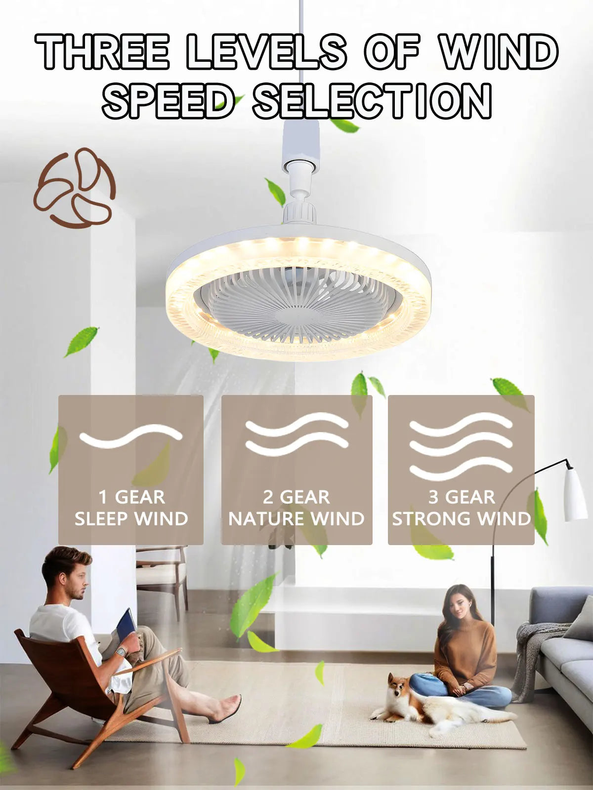 Smart 3 In 1 Ceiling Fan With Remote Control Lighting E27 Conversion Base 85-265v Lighting Base Suitable for Bedroom and Living