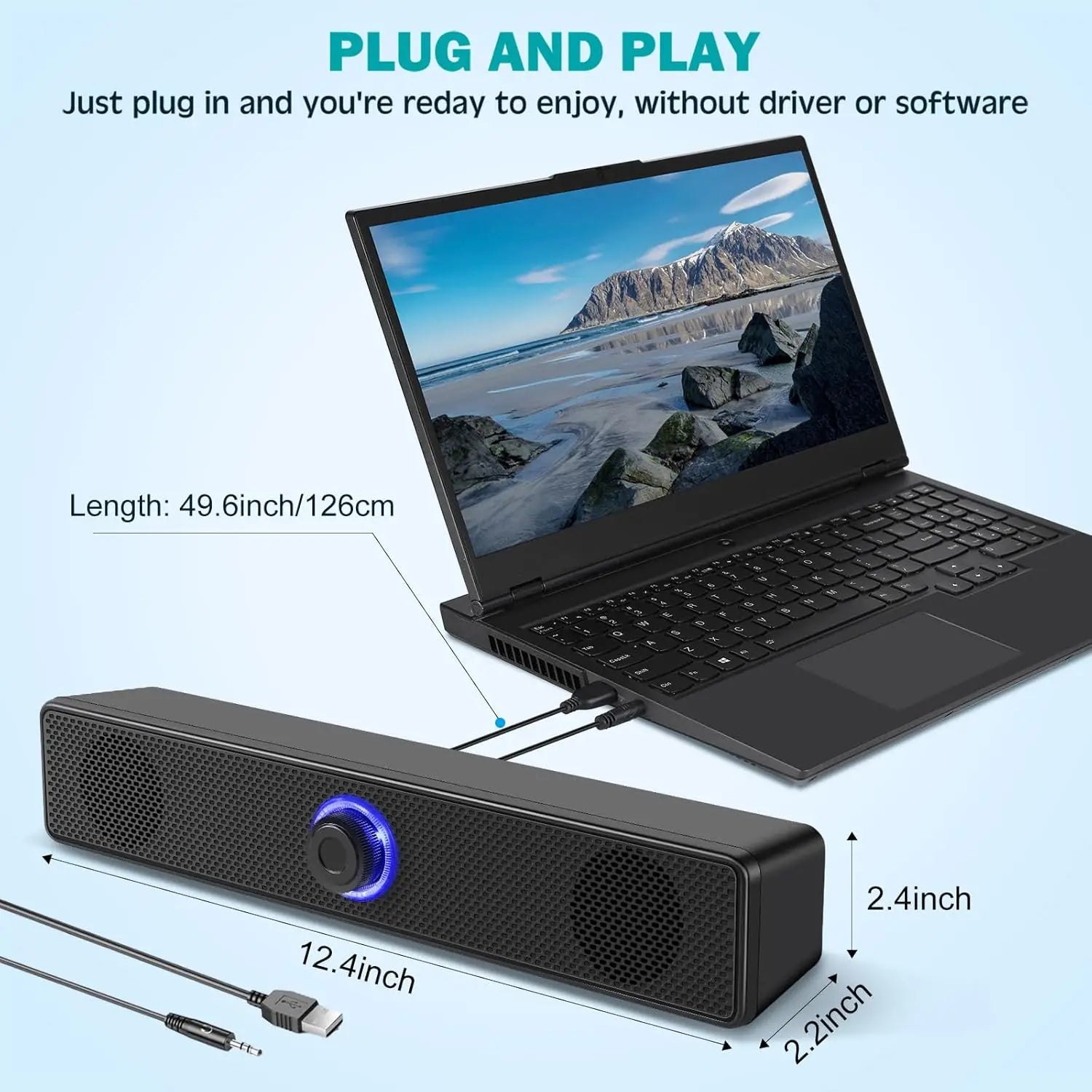Bluetooth Computer Soundbar Speaker With Dual Speakers Powerful Bass Wired/Wireless Connection For PC Laptop Desktop