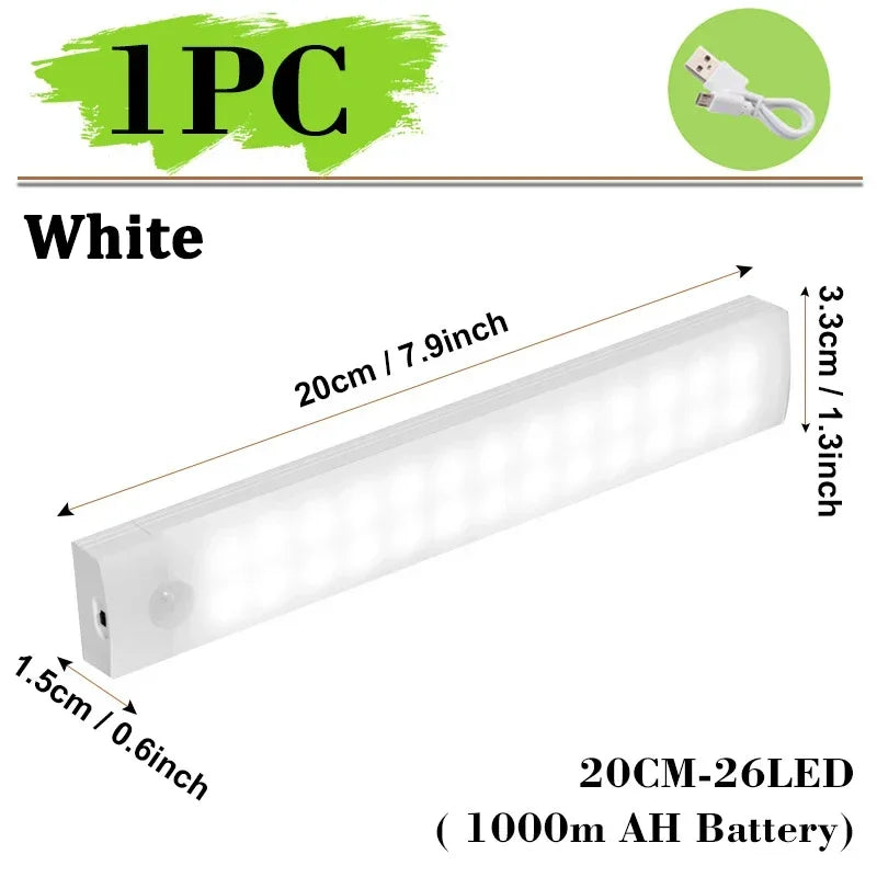 Motion Sensor LED Night Light with USB Charging Magnetic Mount Dimmable Under Cabinet Lighting for Stairway Wardrobe Convenience