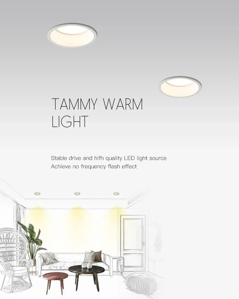 LED Downlight 15W 12W 7W 85-220V 60 Degrees Angle Anti-Glare Indoor Living Room Nordic Ceiling Recessed Spot Lights