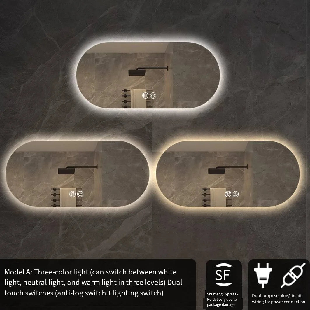 Lighted LED Bathroom Mirror,Wall Mounted Dimmable 3 Colors Makeup Mirror with Bright Back Lit - Smart Mirror Anti Fog with Touch