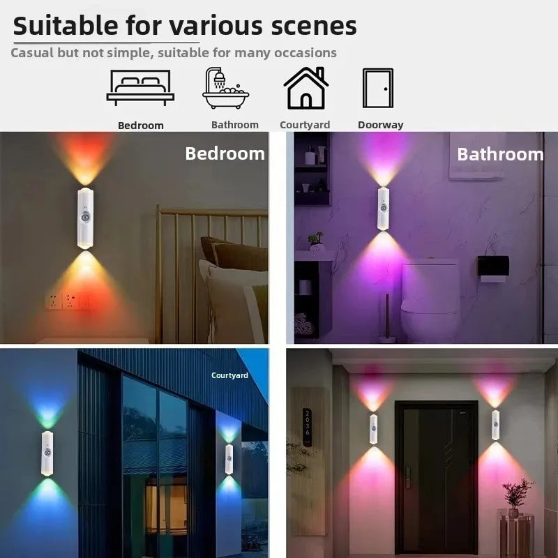 Smart, RGB, dual, head, motion, sensor, wall, lamp, charging, magnetic, night, light, spotlight, bedroom, closet, garden, room,