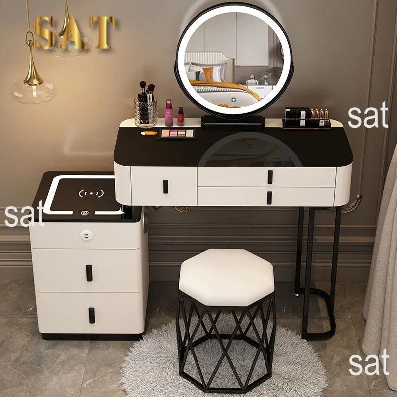 #Smart Bedroom Furniture Modern Simple Multi-functional Solid Wood Dressing Makeup Vanity Table With Wireless Charging