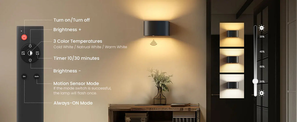 Smart Motion Sensor Wall Light LED Rechargeable Magnetic Night Light LED 3 Colors Dual Control, Timing Setting, Day/Night Mode