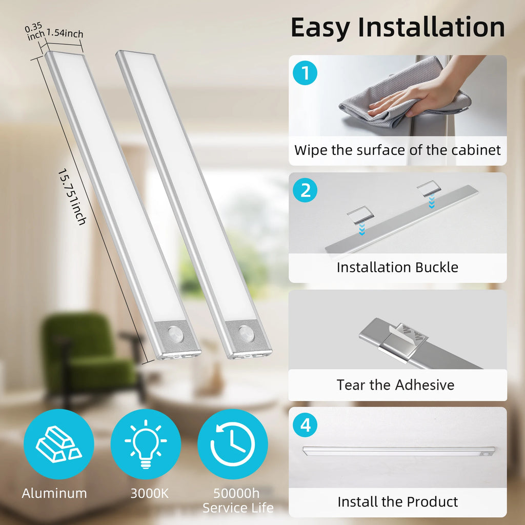 Motion Sensor Light Dimmable USB Rechargeable Lamp 3 Colors Night Light Cabinet Light Bedside Lamps  Battery Lamp LED Light Fixt