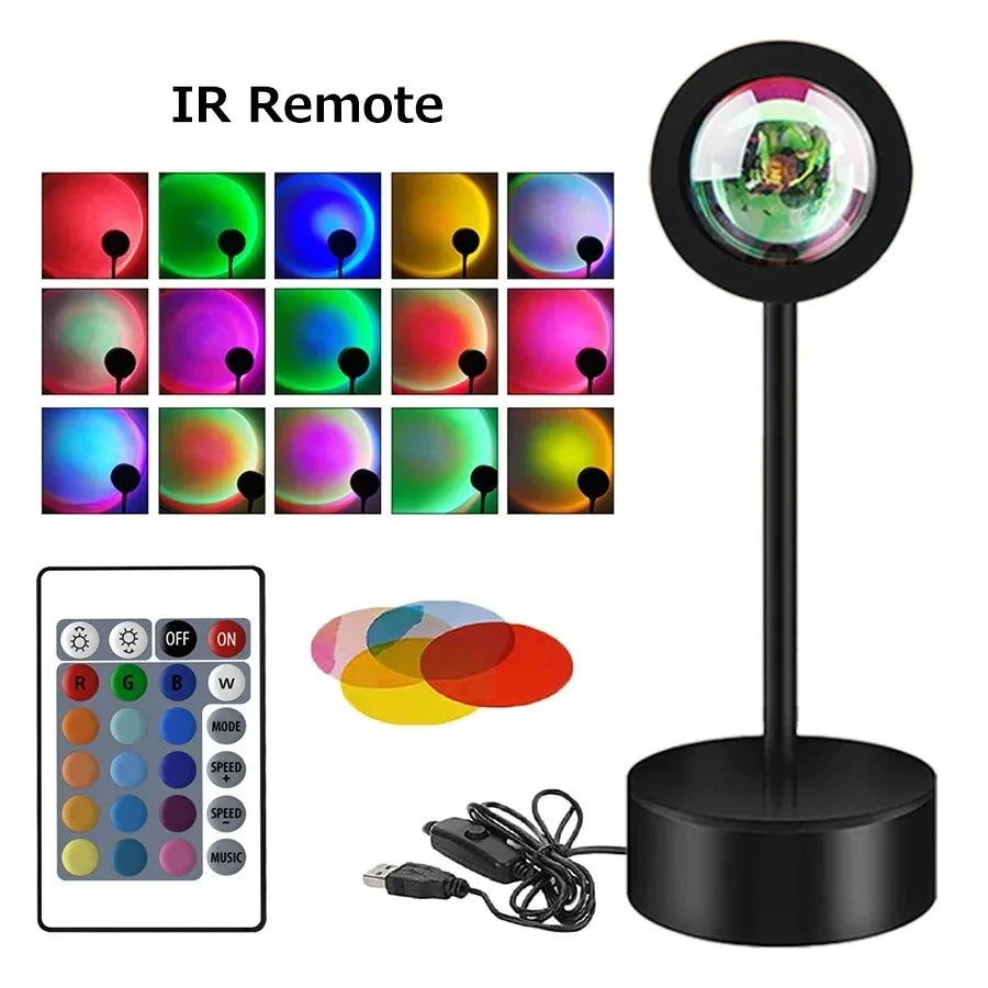 Smart LED Sunset Projector Lamp RGB Dimmable Atmosphere Light Tuya WiFi & IR Remote Control Ambient Lighting for Photography