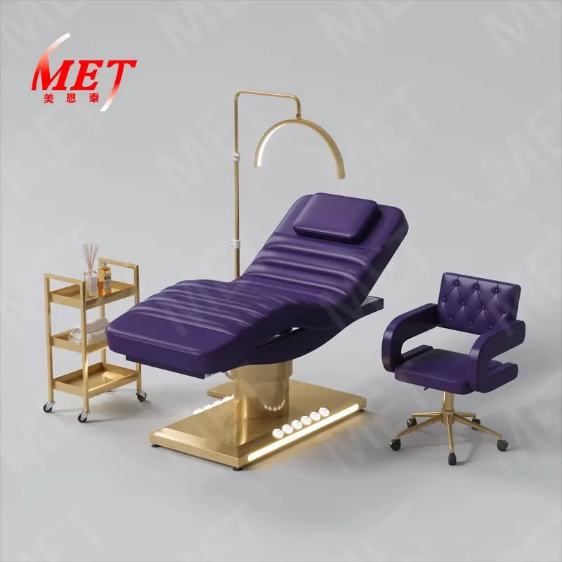 Beauty Bed Modern Beauty Salon Eyelash Bed Gold Stainless Steel Base Facial Massage Bed