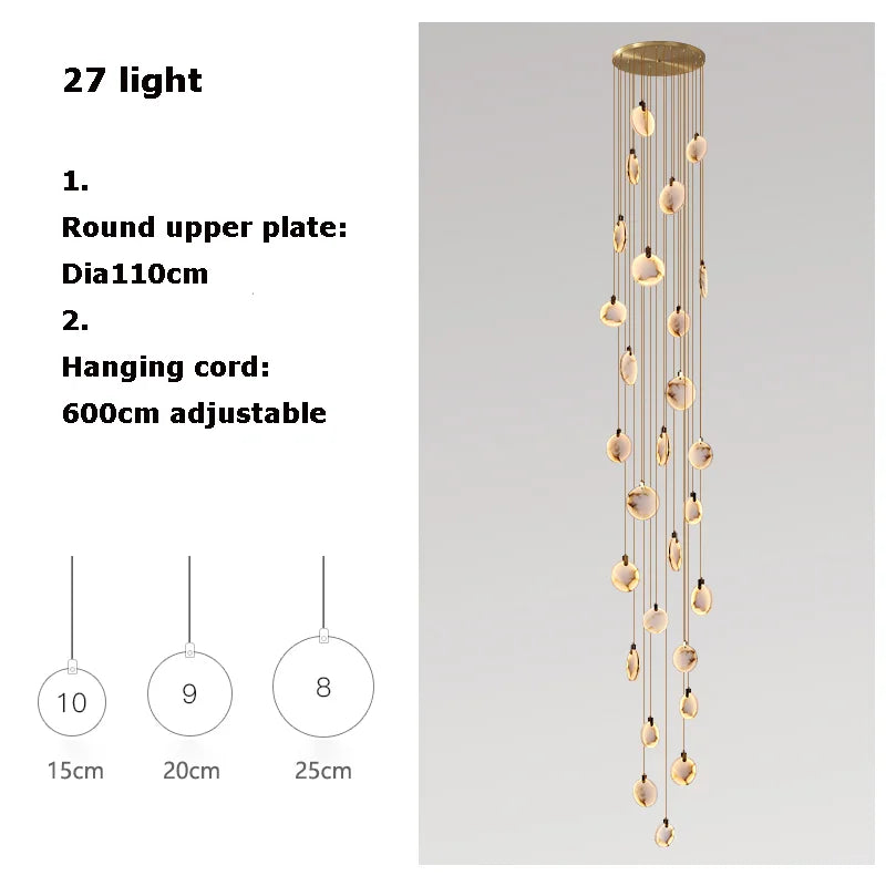 Modern Decorative Lighting Attic Lobby LED Chandelier Luxury Living Room Staircase Marble Pendant Light Villa Ceiling Chandelier
