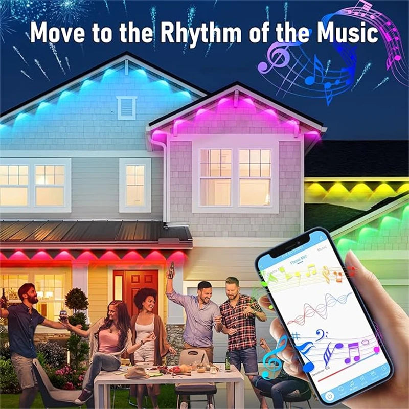 60M Smart RGB Eave Lights App & Remote IP67 Permanent Outdoor LED String Lights Home New Year Christmas Birthday DIY Lighting