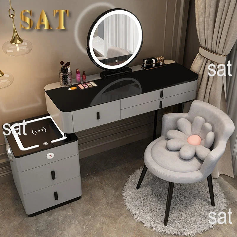 #Smart Bedroom Furniture Modern Simple Multi-functional Solid Wood Dressing Makeup Vanity Table With Wireless Charging