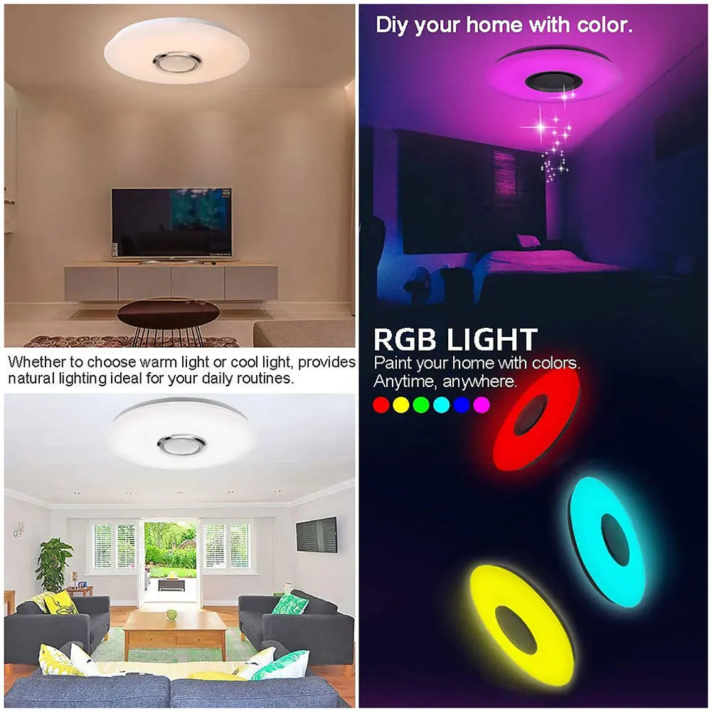 LED Ceiling Light Smart RGB Lighting APP Bluetooth Speaker Music Lamps Dimmable Chandeliers For Home Bedroom with Remote Control