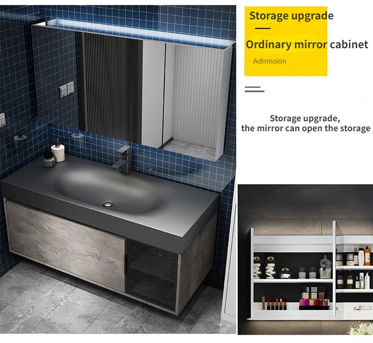 Modern Bathroom Cabinet Smart Mirror Cabinet Rock Integrated Washbasin Bathroom Vanity Cabinets with Sink Bathroom Furniture